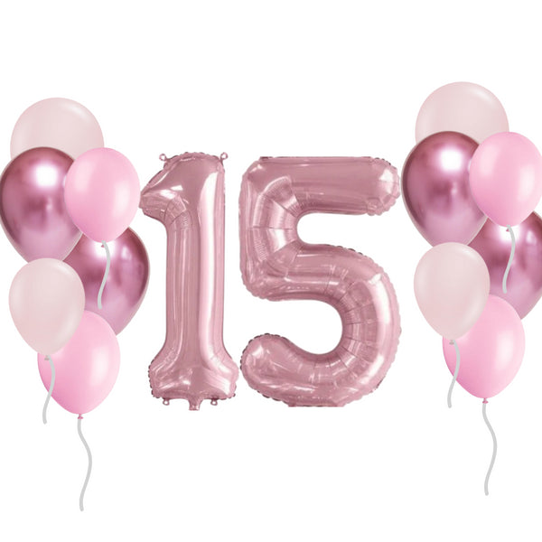 Two Large Number Birthday Balloons and 12 Latex in 3 Shades